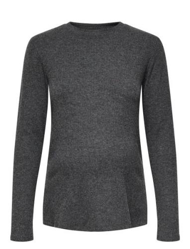 Only Maternity Olmhalle L/S O-Neck Slit Top Jrs Grå