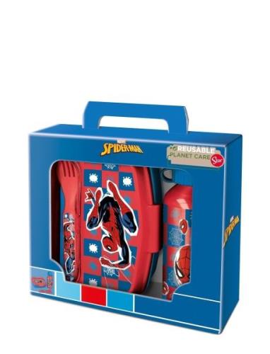 Spiderman 4-Pcs. Lunch Box/Alu Bottle/Spoon+Fork Home Meal Time Lunch ...