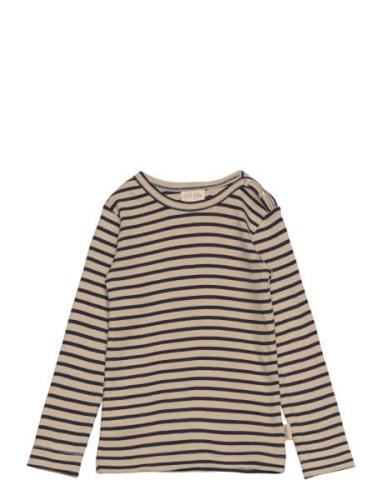 Petit Piao T-Shirt L/S Modal Striped Beige