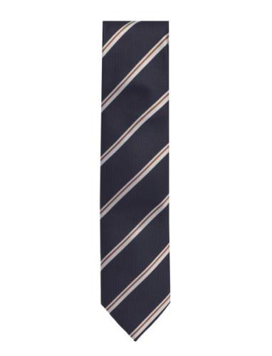 Lindbergh Black Polyester Tie With Stripe 7 Cm Marinblå