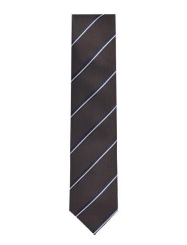 Lindbergh Black Polyester Tie With Stripe 7 Cm Brun