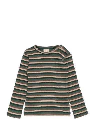 Petit Piao T-Shirt L/S Modal Multi Striped Grön