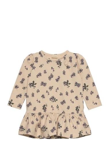 Petit Piao Dress L/S Gather Printed Beige