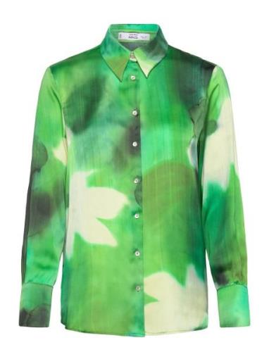 Mango Satin Print Shirt Grön