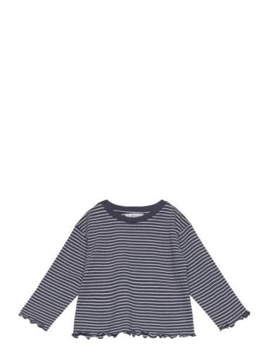 Mango Striped Cotton T-Shirt Marinblå