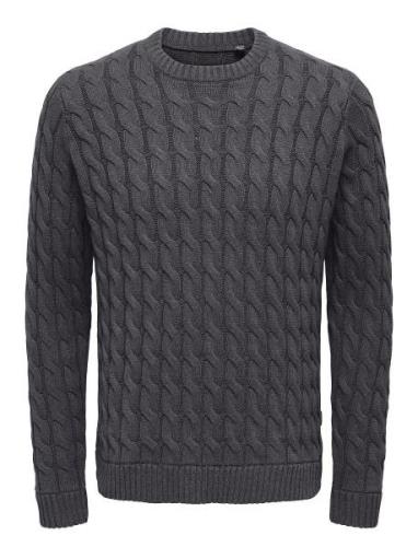 ONLY & SONS Onskicker Life Reg 3 Cable Crew Knit Grå