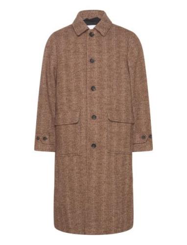 Les Deux Maximilian Herringb Wool Coat Brun