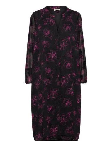 ONLY Carmakoma Carmelena L/S V-Neck Midi Dress Aop Svart