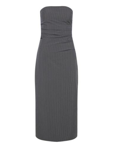 Mango Strapless Pinstripe Dress Grå