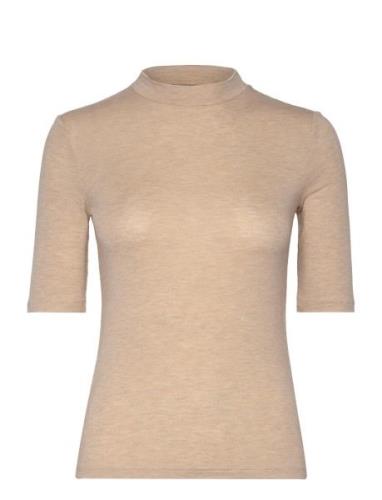 Mango Short Sleeve Knitted T-Shirt Beige