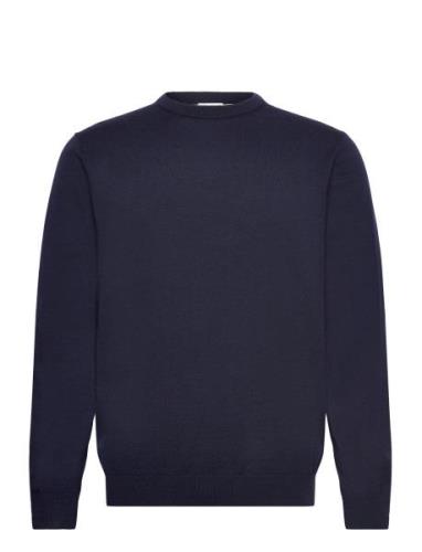 Lindbergh Black 100 % Merino Crew Neck Knit Marinblå