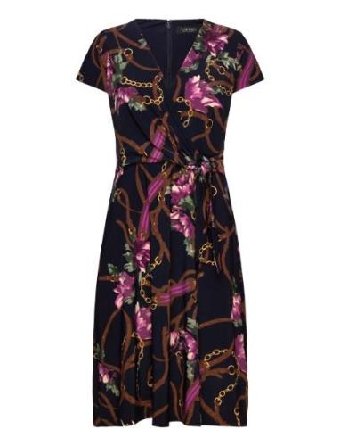 Lauren Ralph Lauren Print Surplice Jersey Dress Marinblå