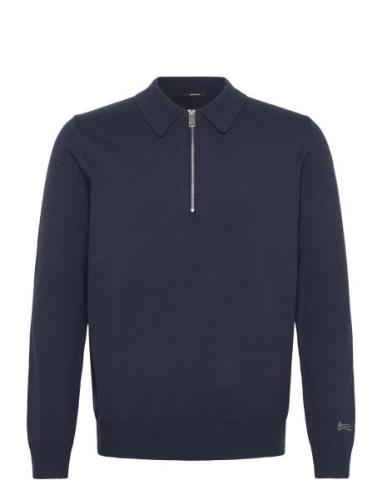 Denham Mens Pullover Lg. Sleeve Polo Neck Marinblå