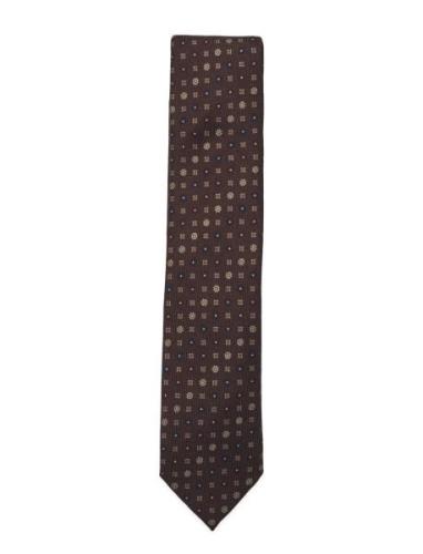 Lindbergh Black Wool Tie With Pattern 7 Cm Brun