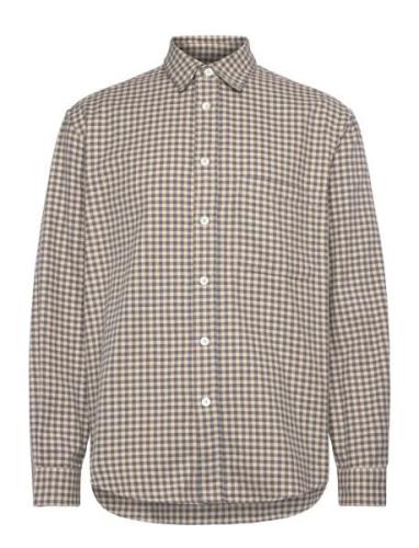 Garment Project Relaxed Long Sleeved Shirt - Grey/Beige Check Beige