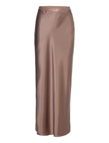 Ahlvar Gallery Hana Long Logo Satin Skirt Brun