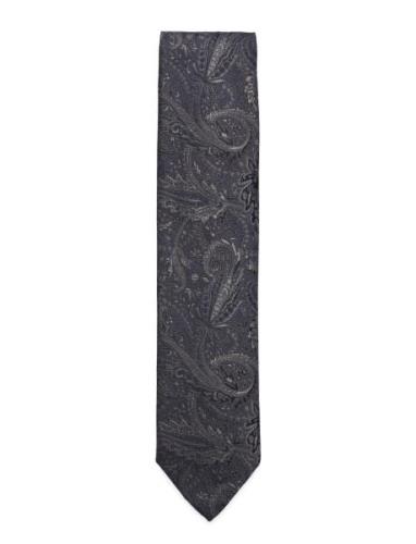 Lindbergh Black Paisley Pattern Tie 7 Cm Blå