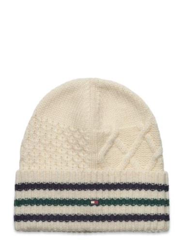 Tommy Hilfiger Th Flag Cable Knit Beanie Kräm