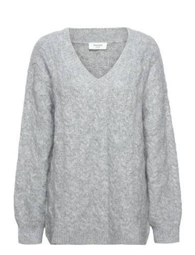 Rosemunde Cable Knit V-Neck Grå