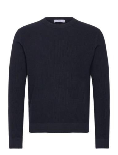 Mango Ribbed Cotton Knitted Sweater Marinblå