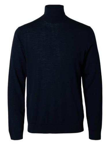 Selected Homme Slhtray Ls Knit Merino Roll Neck Noos Marinblå