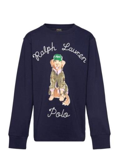 Ralph Lauren Kids Dog-Print Cotton Long-Sleeve Tee Marinblå