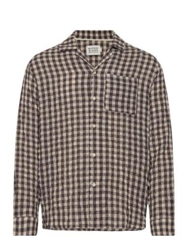 Scotch & Soda Seersucker Wool Blend Check Shirt Brun