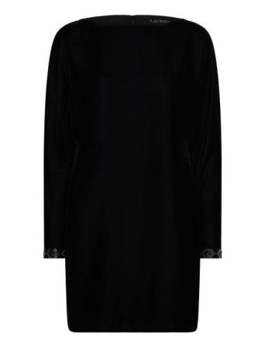 Lauren Ralph Lauren Beaded-Trim Velvet Cocktail Dress Svart