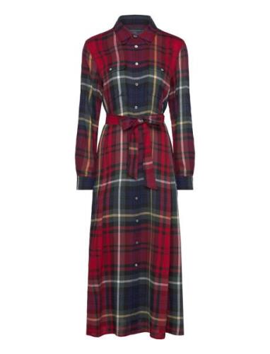 Polo Ralph Lauren Belted Plaid Cotton-Blend Dress Röd