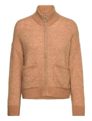 Selected Femme Slfsia Ras Ls Knit Zipper Cardigan Noos Beige