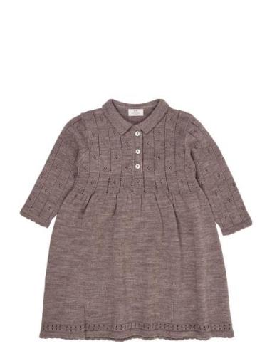 Copenhagen Colors Merino Pointelle Dress W. Collar Brun