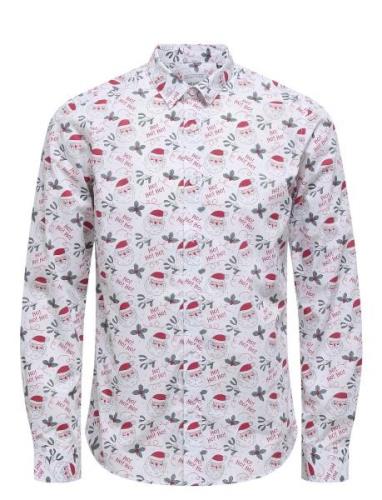 ONLY & SONS Onsalf Xmas Aop Slim Poplin Ls Shirt Vit