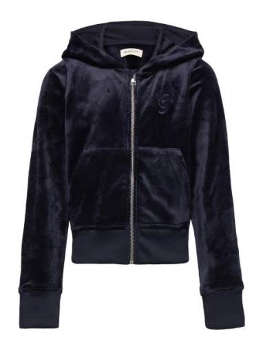 GANT Velour Zip Hoodie Marinblå