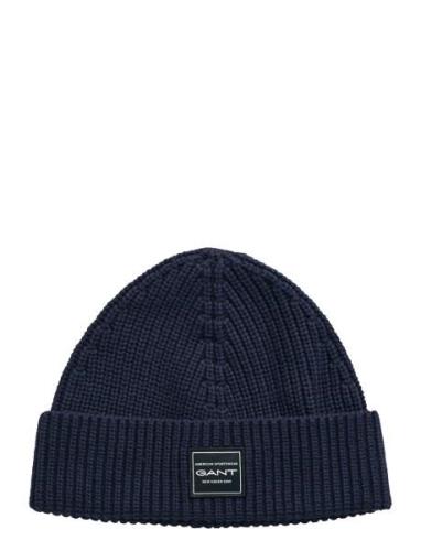 GANT Cotton Ribbed Beanie Blå