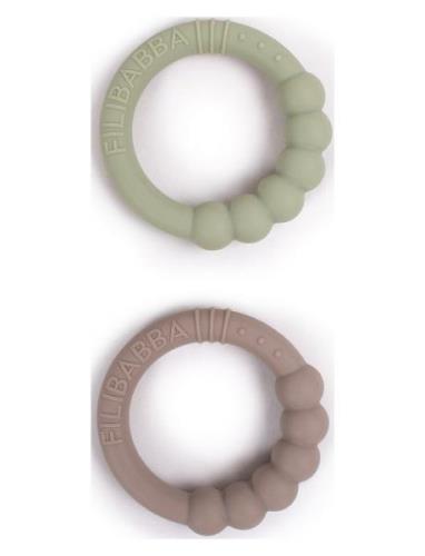 Filibabba Silic Teether Ring 2-Pack - Warm Grey + Oil Green Multi/patt...