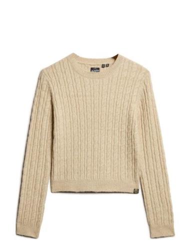 Superdry Fitted Cable Crew Neck Jumper Beige