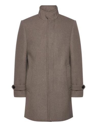 Lindbergh Recycled Wool Funnel Neck Coat Beige