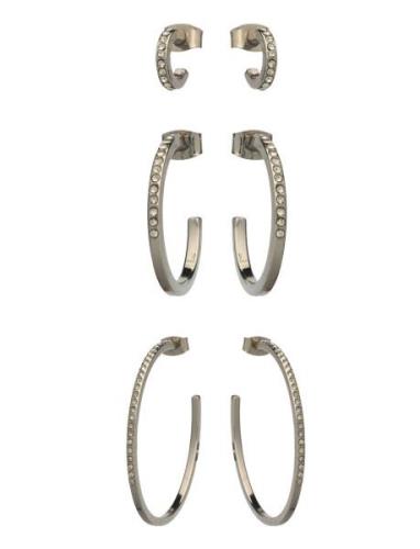 Monki 3Pack Rhinest Hoops Silver