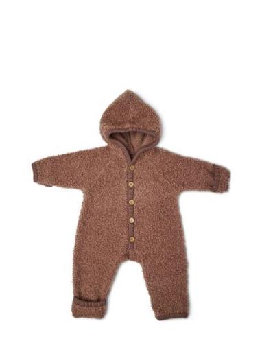 Smallstuff Jumpsuit Bouclé Merino Wool W. Buttons And Hoodie Brun