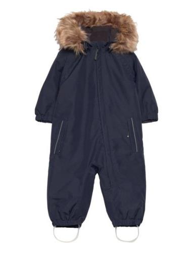 Color Kids Coverall W. Fake Fur Marinblå