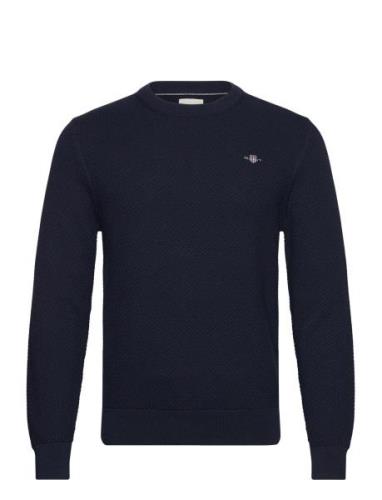 GANT Structured Cotton C-Neck Marinblå