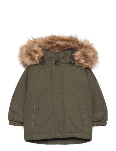 Color Kids Parka W. Fake Fur Grön