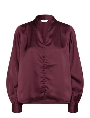 Bubbleroom Remi Satin Blouse Burgundy