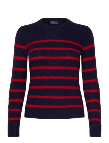 Polo Ralph Lauren Striped Cable Wool-Cashmere Sweater Marinblå