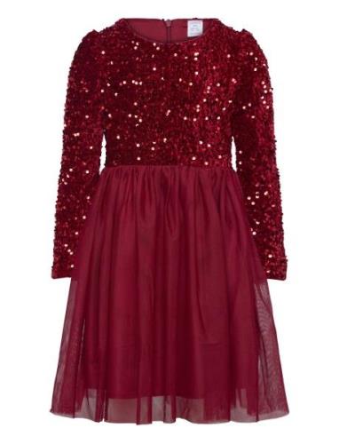 Lindex Dress L S Sequins Velvet Top A Röd