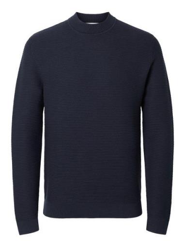 Selected Homme Slhtion Ls Knit Structure Mock Neck Marinblå