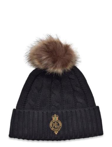 Lauren Ralph Lauren Crest-Patch Pom-Pom Cable-Knit Beanie Svart