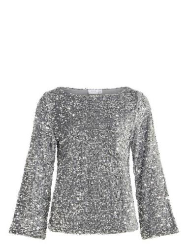 Vila Vifaith Boat Neck L/S Sequin Top/Vol Silver