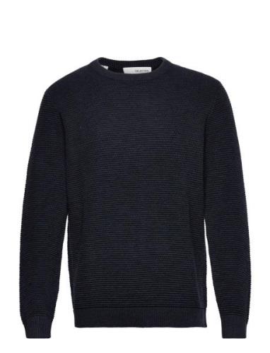 Selected Homme Slhvince Ls Knit Bubble Crew Neck Noos Marinblå