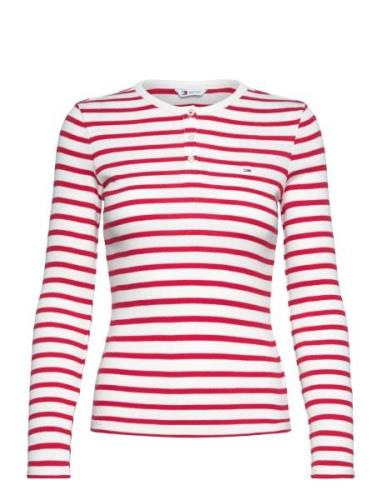 Tommy Jeans Tjw Slm Button Rib C-Neck Ls Ext Röd